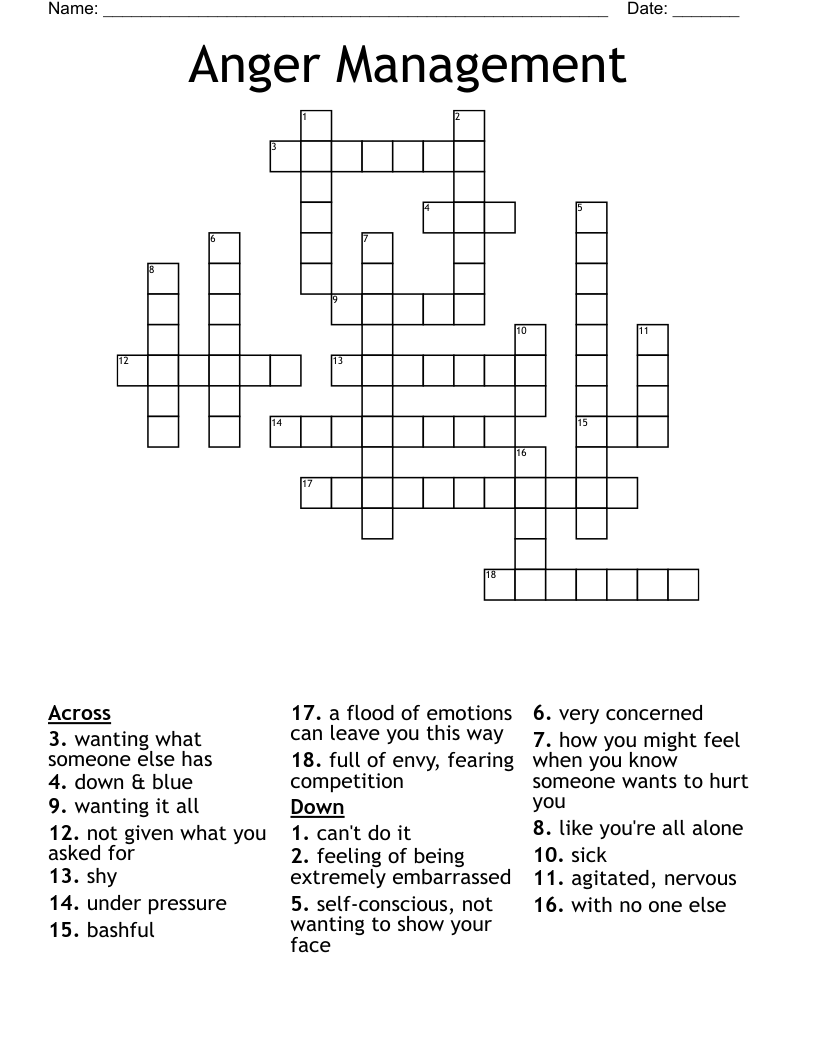 filled with anger crossword