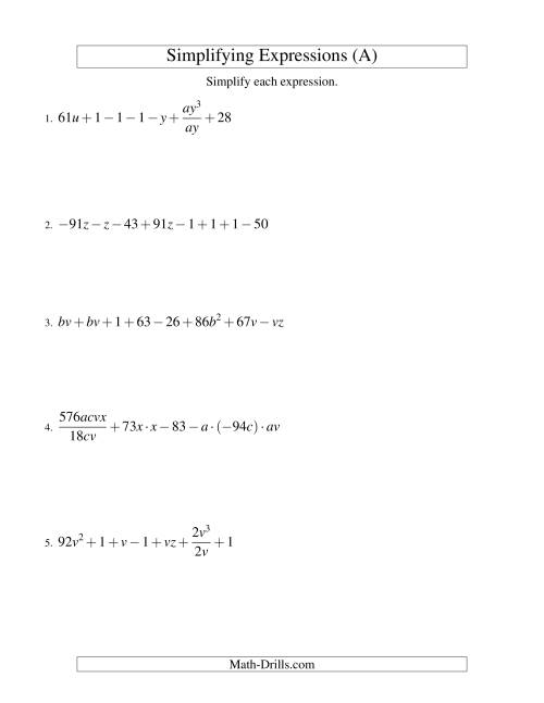 simplifying expressions worksheet