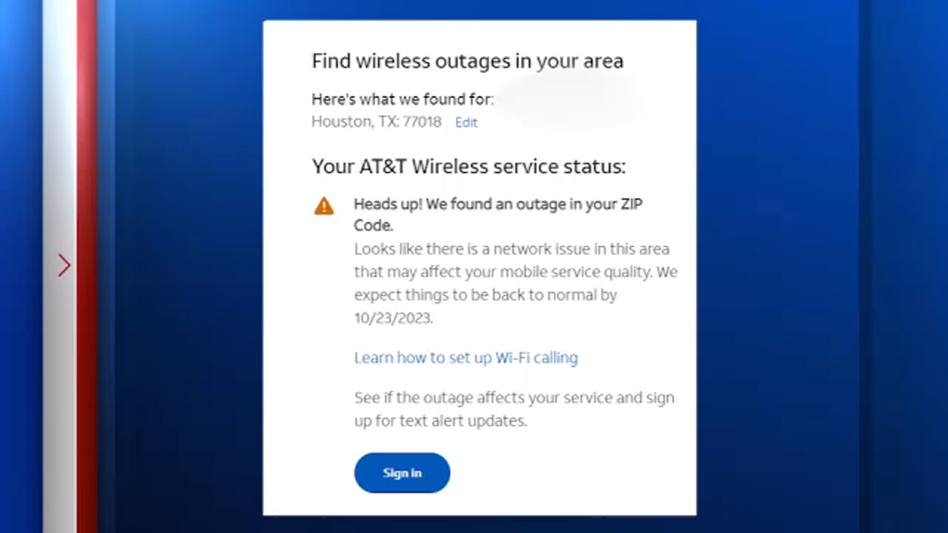 at&t issues in my area