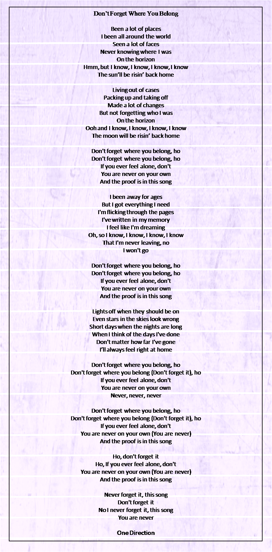 i dont know where i belong lyrics