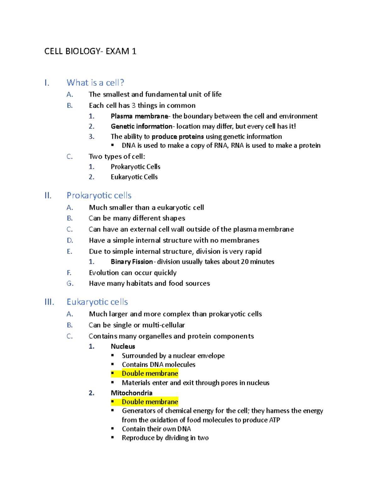 cell biology exam 1