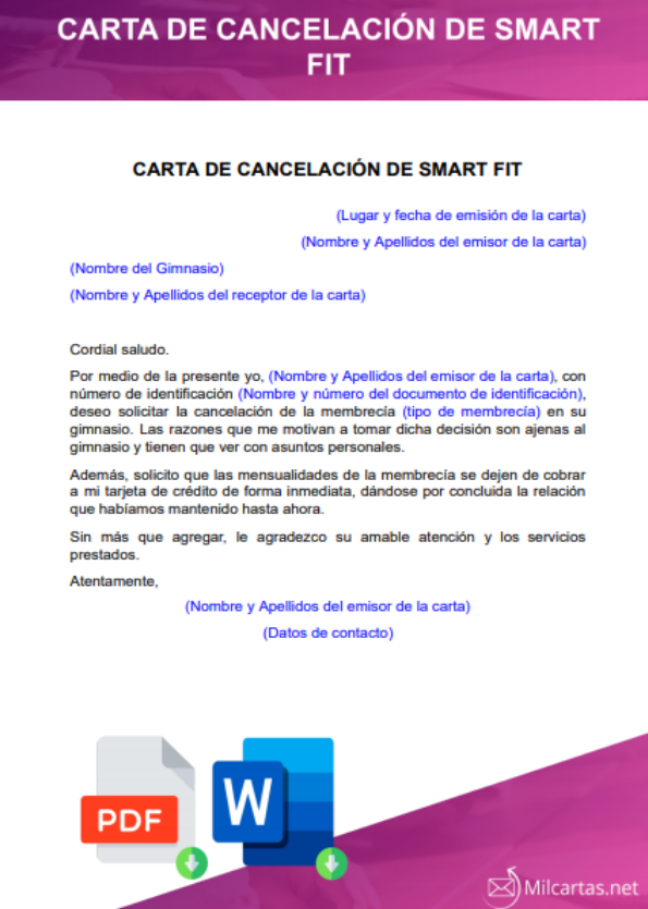 carta para darte de baja en smart fit