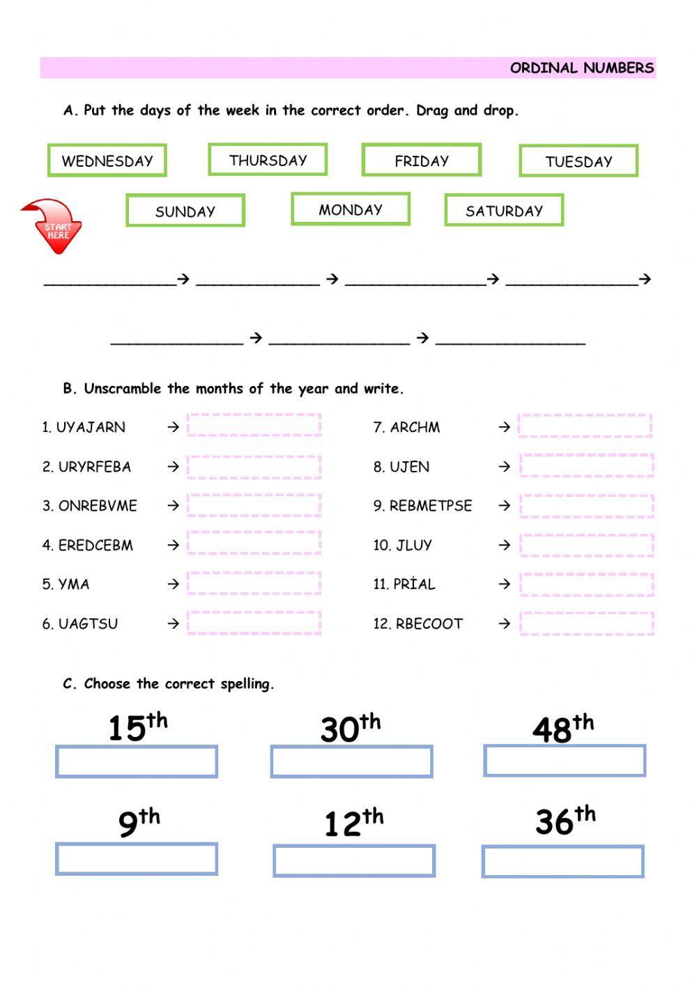 ordinal numbers exercises pdf