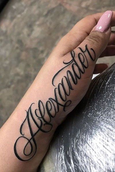 tattoos of names on hand