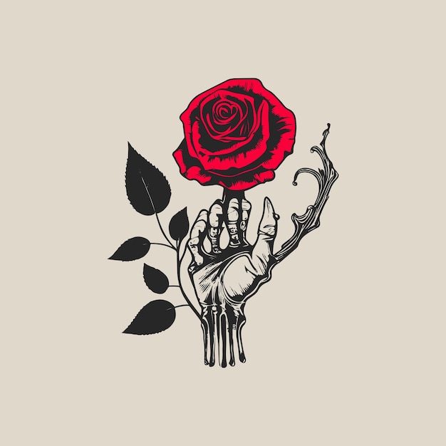 realistic skeleton hand holding rose tattoo