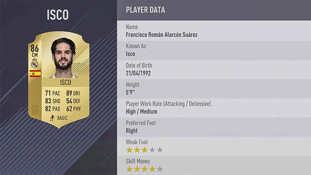 isco alarcon fifa 18