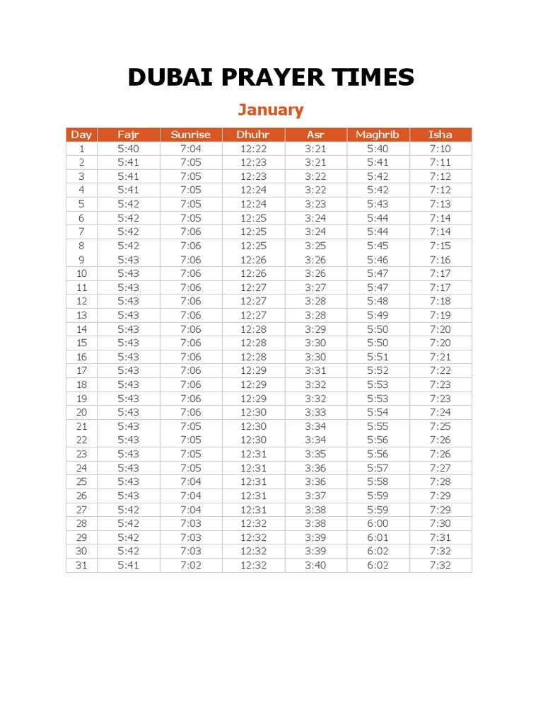 dubai prayer timetable