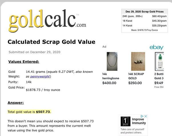 14k gold value per gram