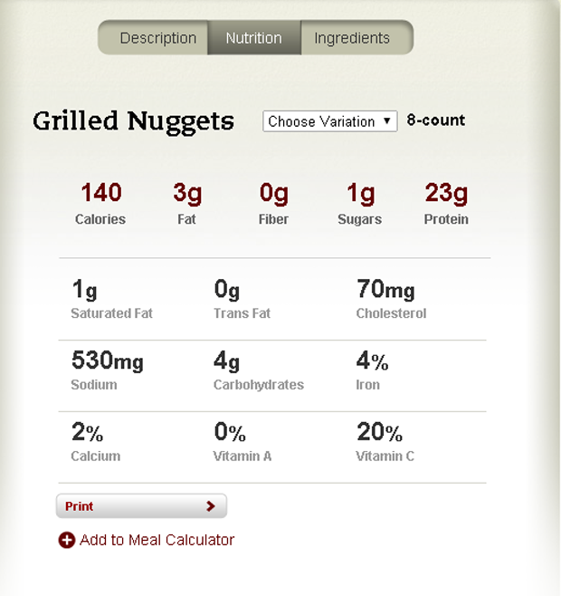 chick fil nuggets calories