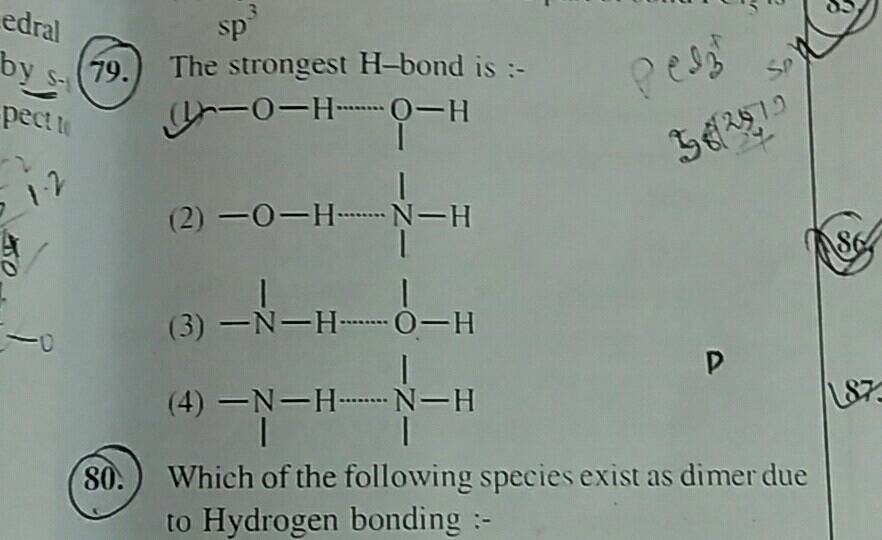 strongest hydrogen bond is present in