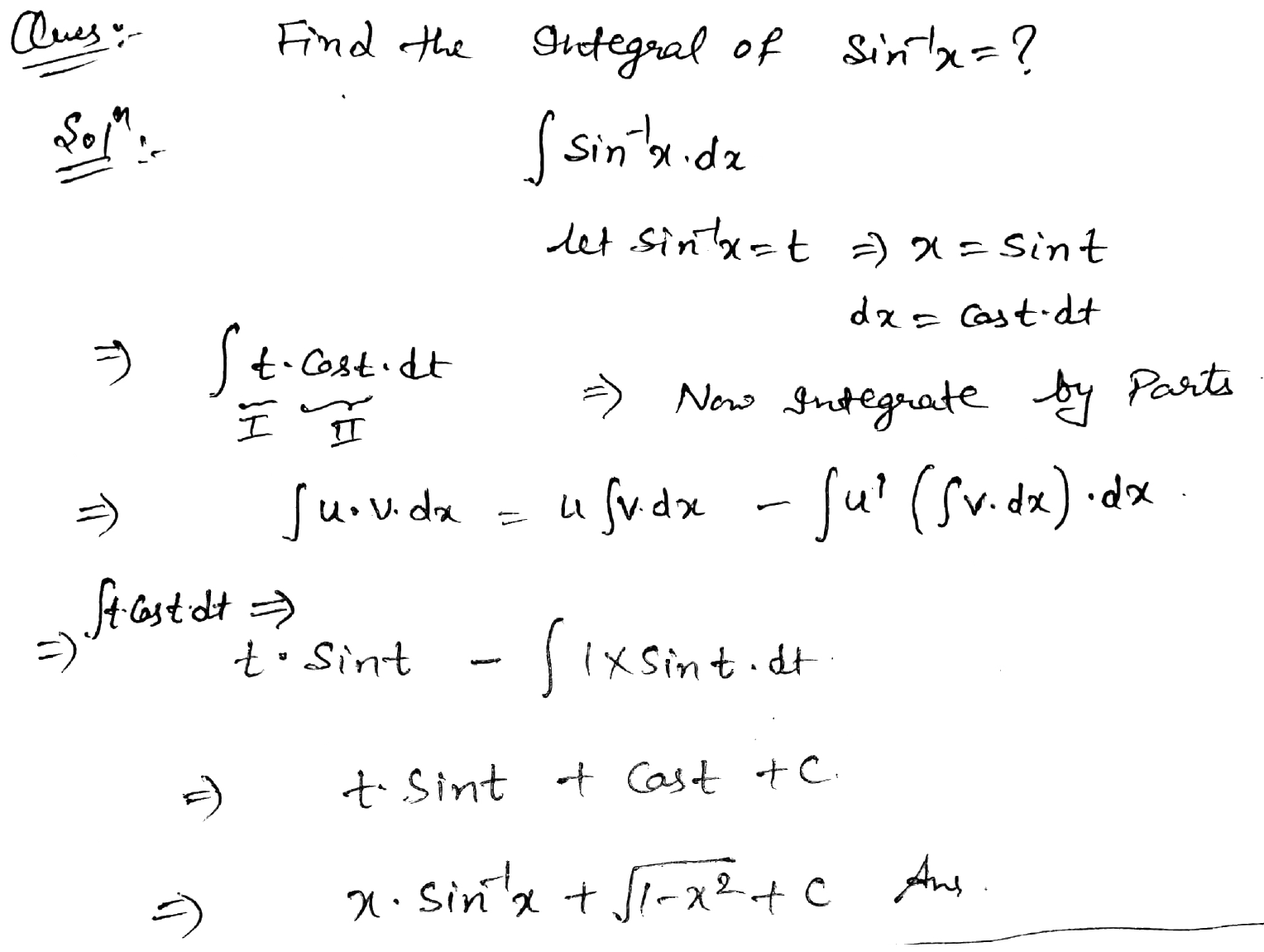 integrate x sin inverse x