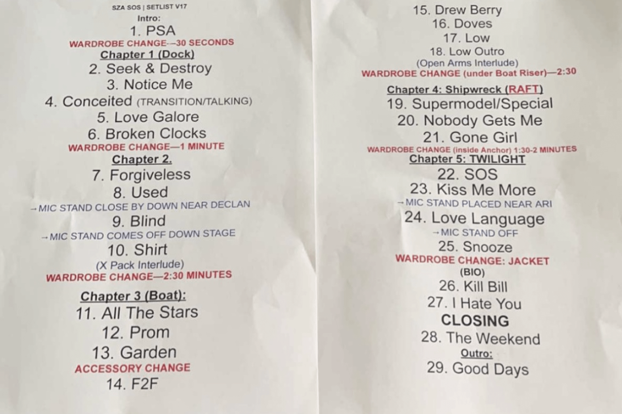 sza set list