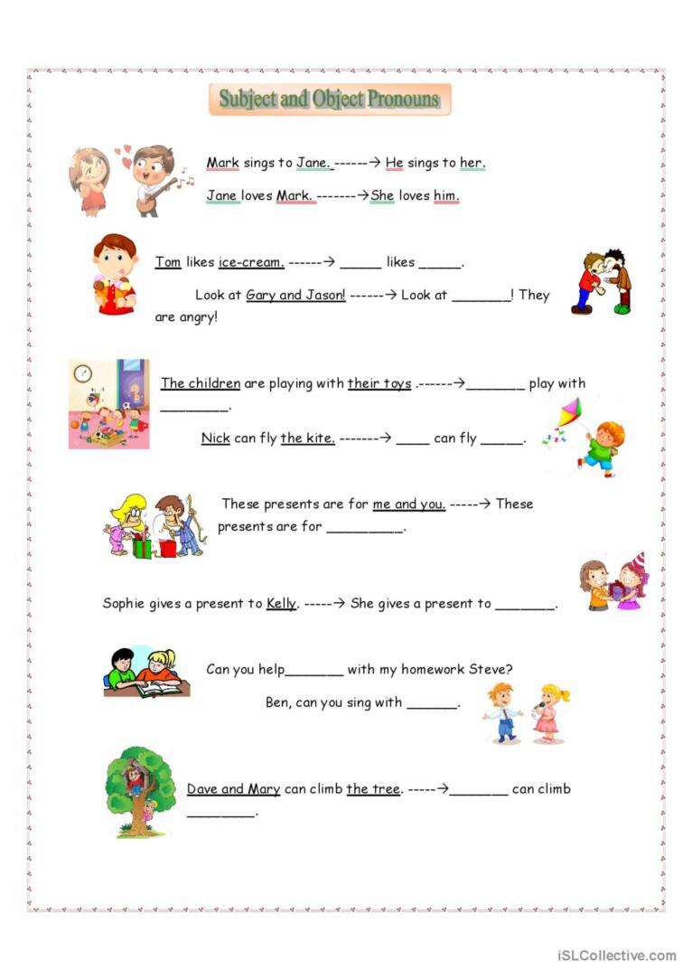 subject and object pronouns worksheets with answers pdf