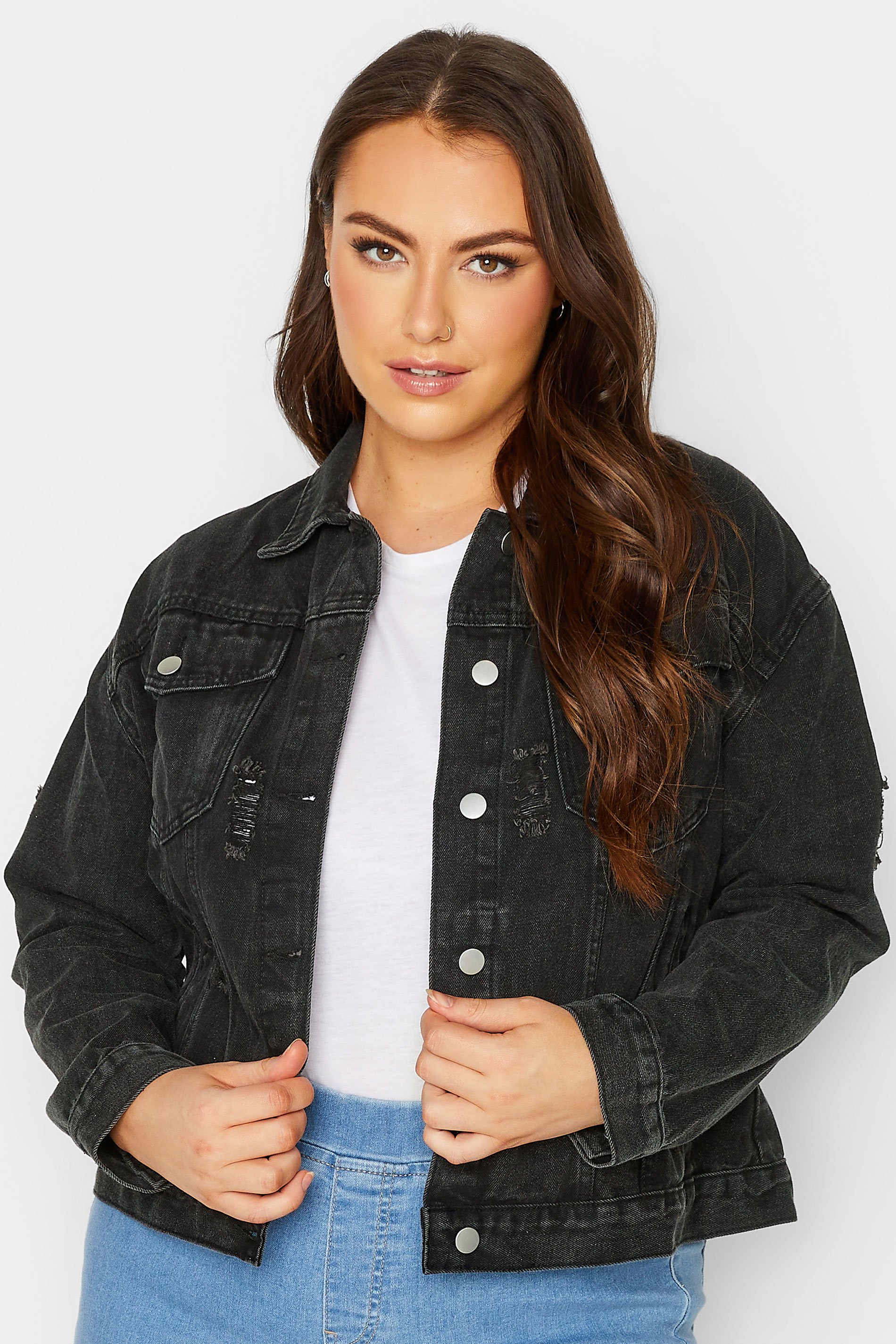 plus size black denim jacket