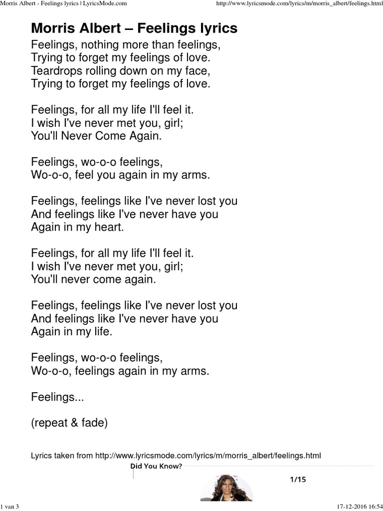 feelings lyrics