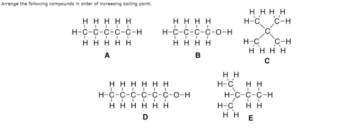 arrange the following in the increasing order of boiling point