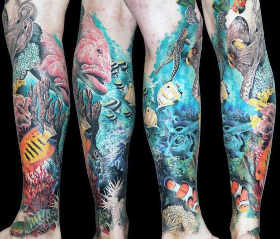 coral reef sleeve tattoo