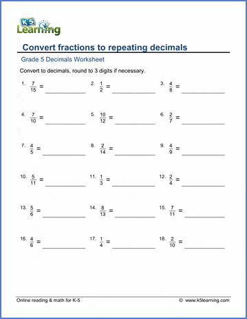 terminating and non terminating decimals worksheet