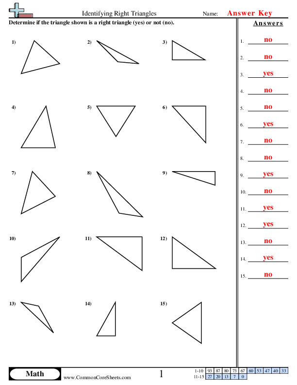 identify the right triangles answer key