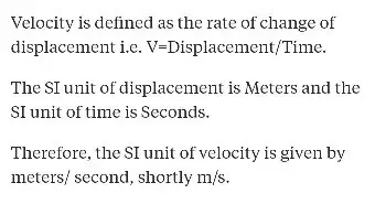 define velocity what is the si unit of velocity