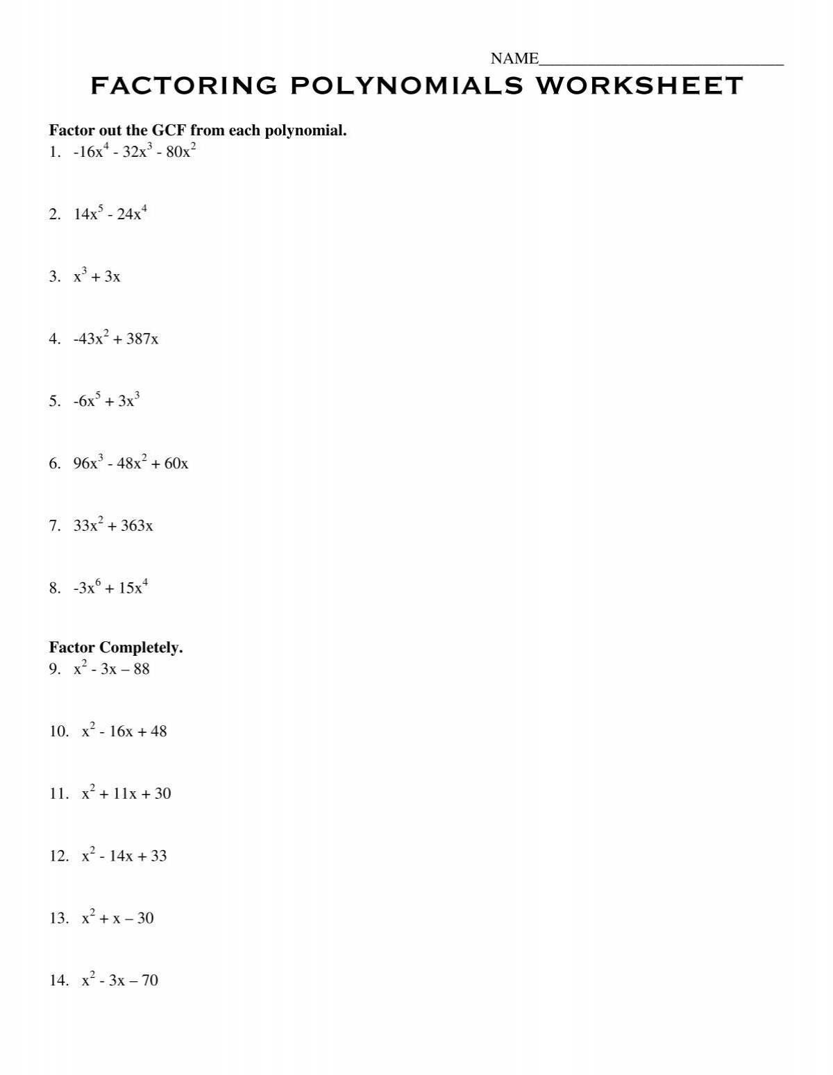 factoring polynomials activity pdf