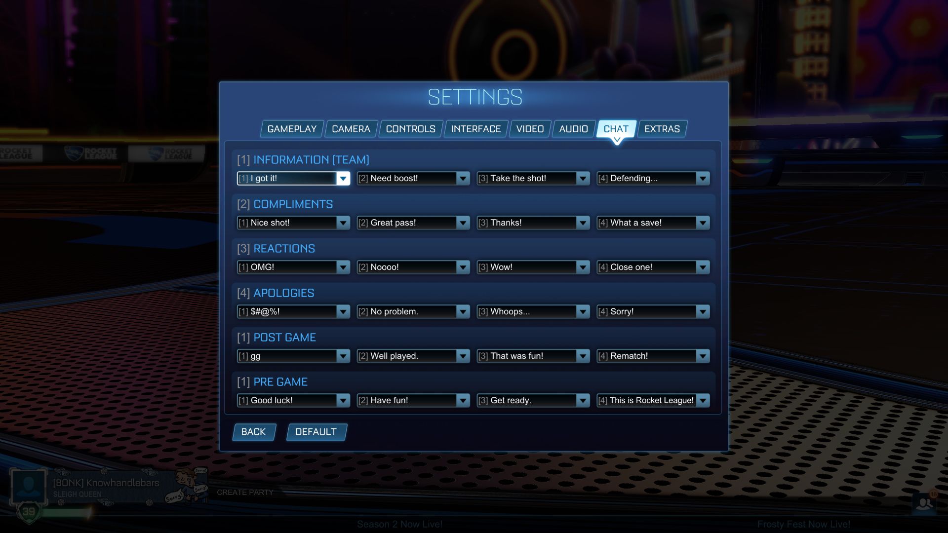 rocket league custom quick chat