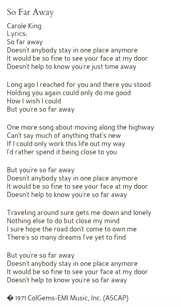 so far away lyrics carole king meaning