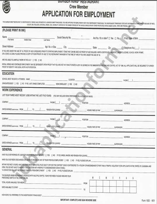 burger king employment application pdf