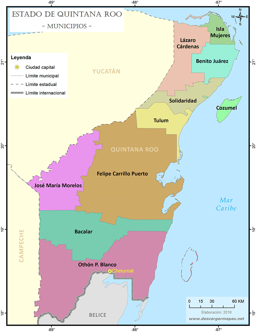 mapa de quintana roo con división política