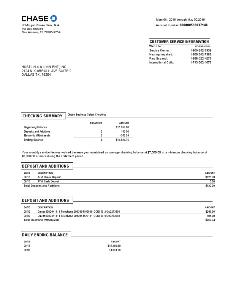 chase bank statement period