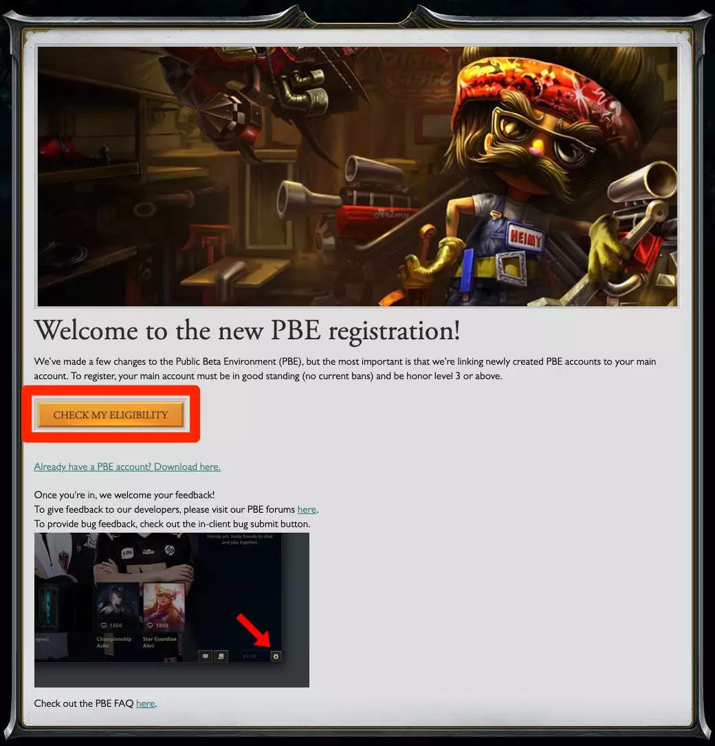 lol pbe server sign up