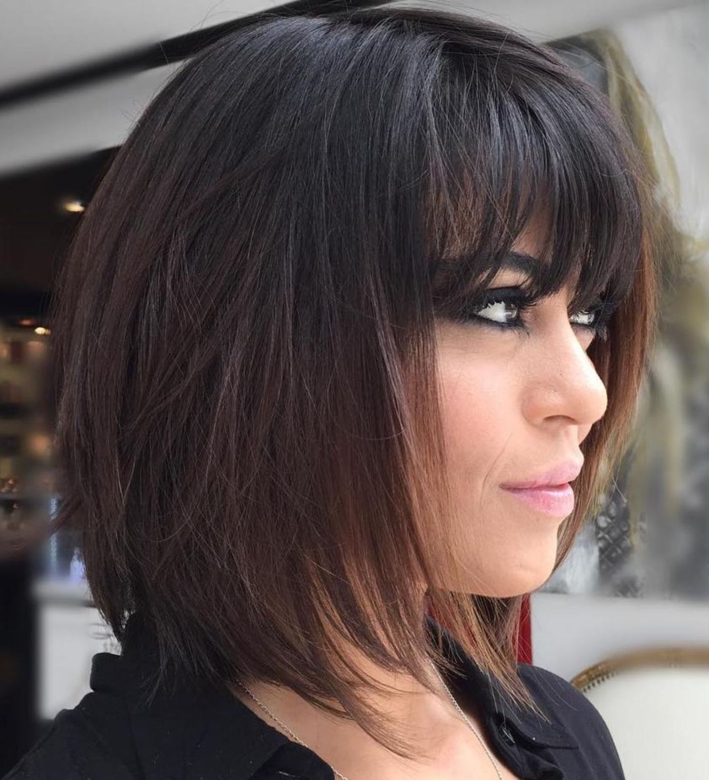 medium layered bob with bangs