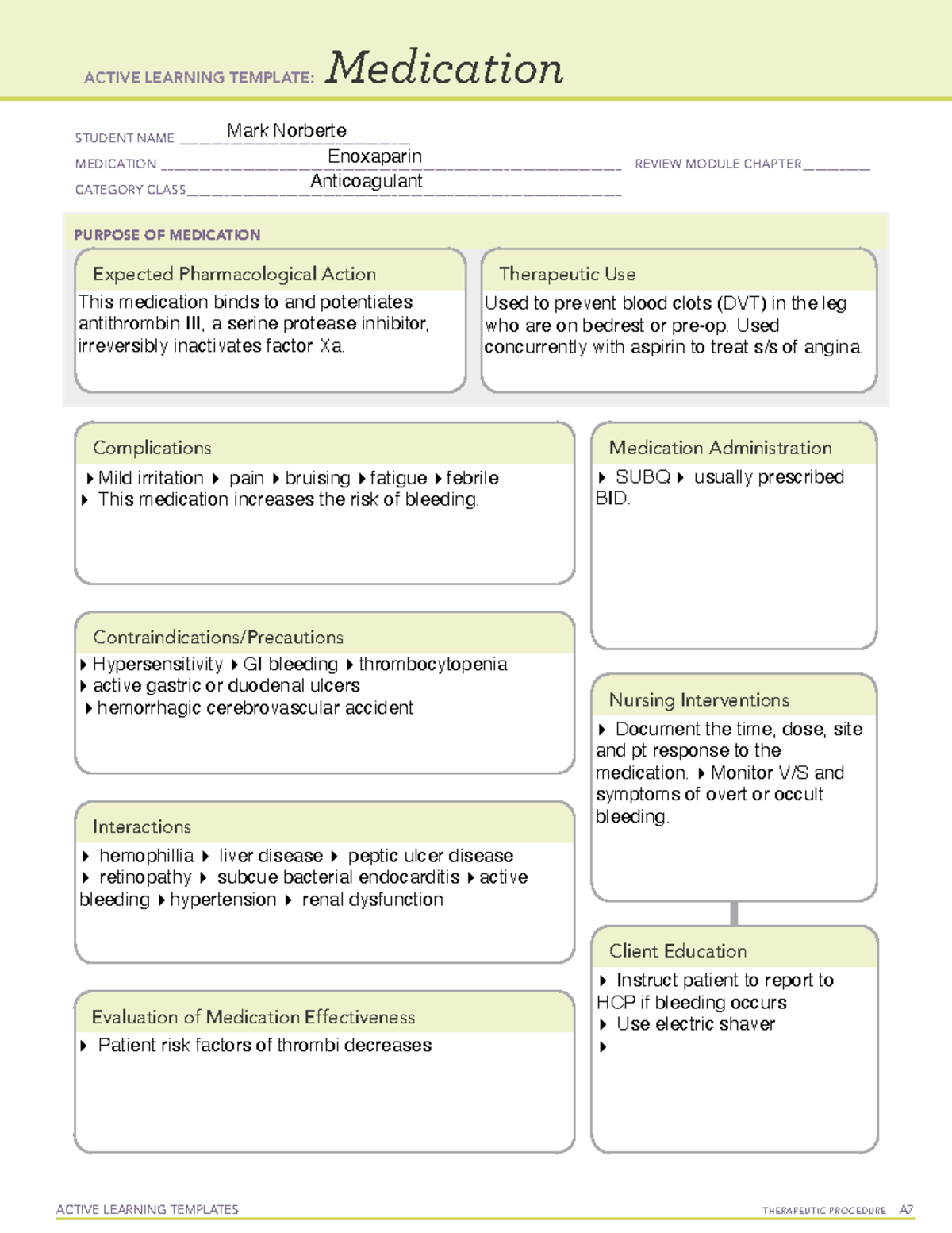 enoxaparin medication template