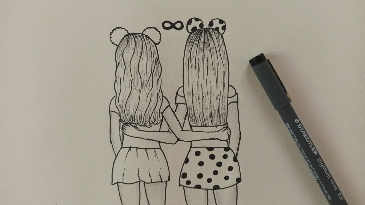 cute best friend drawing easy