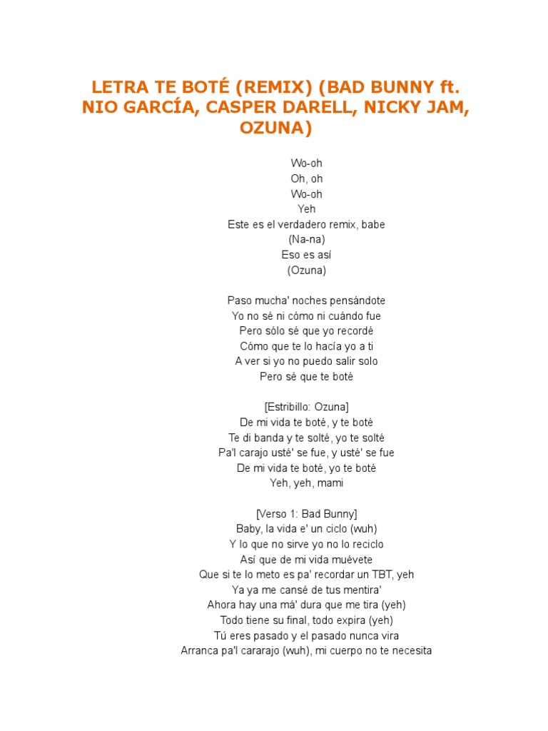 te bote lyrics english