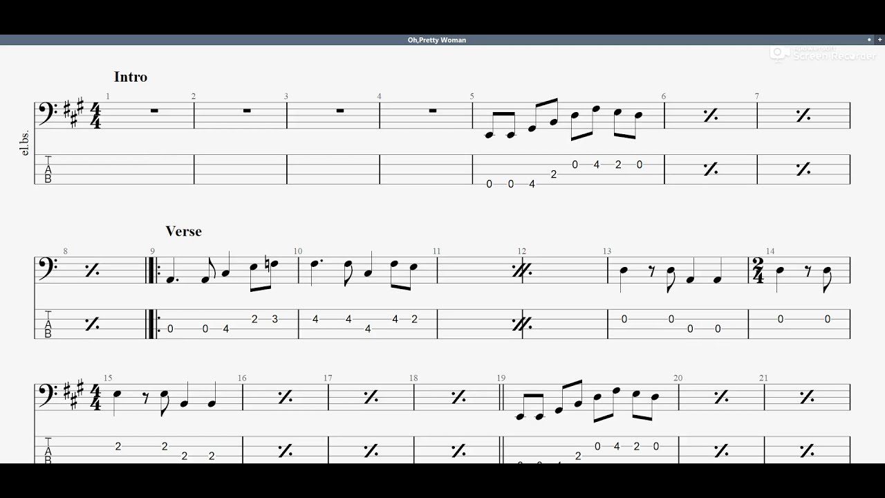 oh pretty woman bass tab