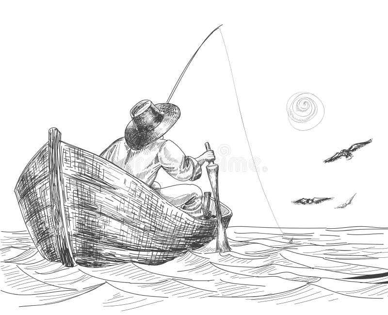 man fishing drawing