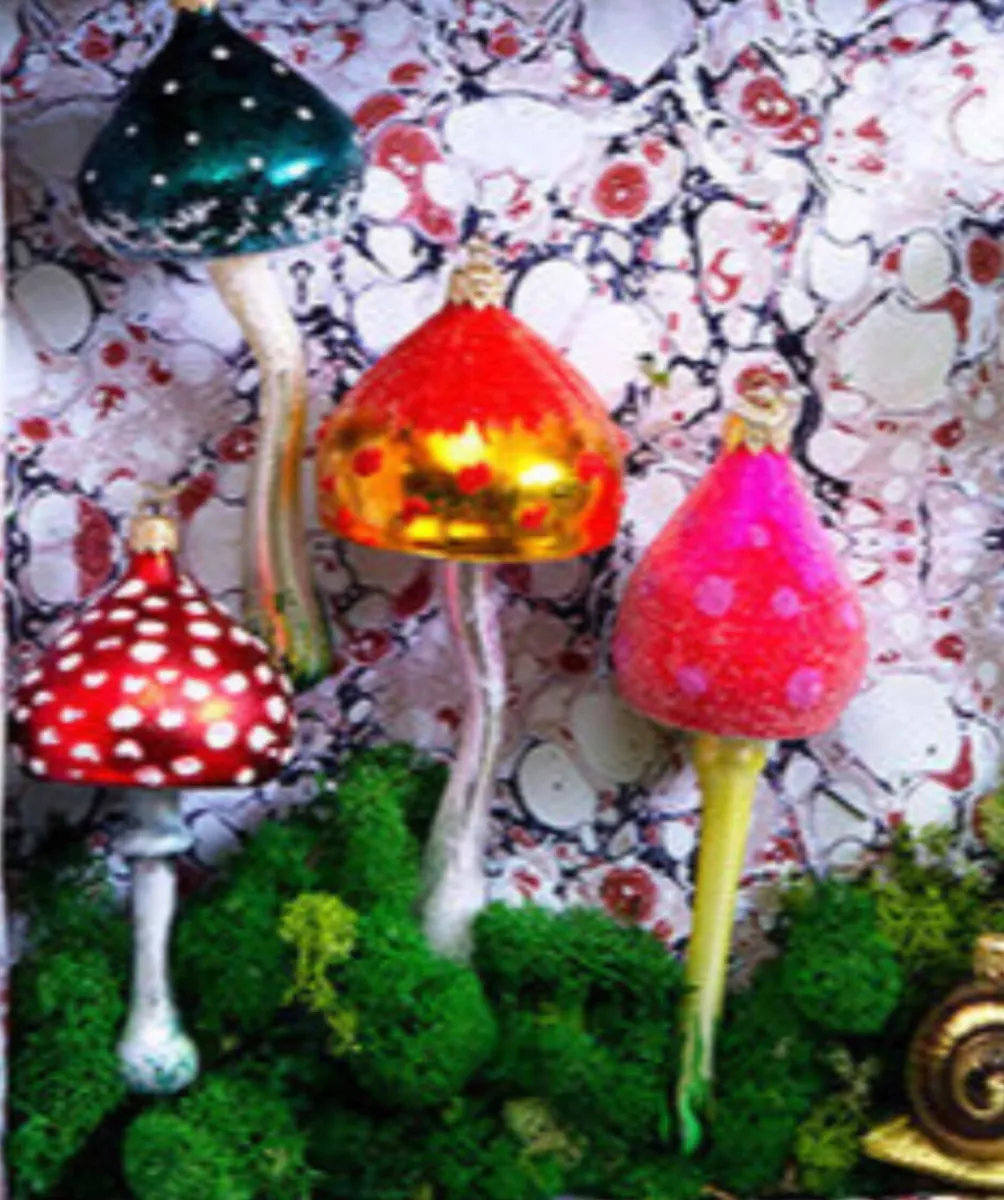 blown glass mushroom ornaments