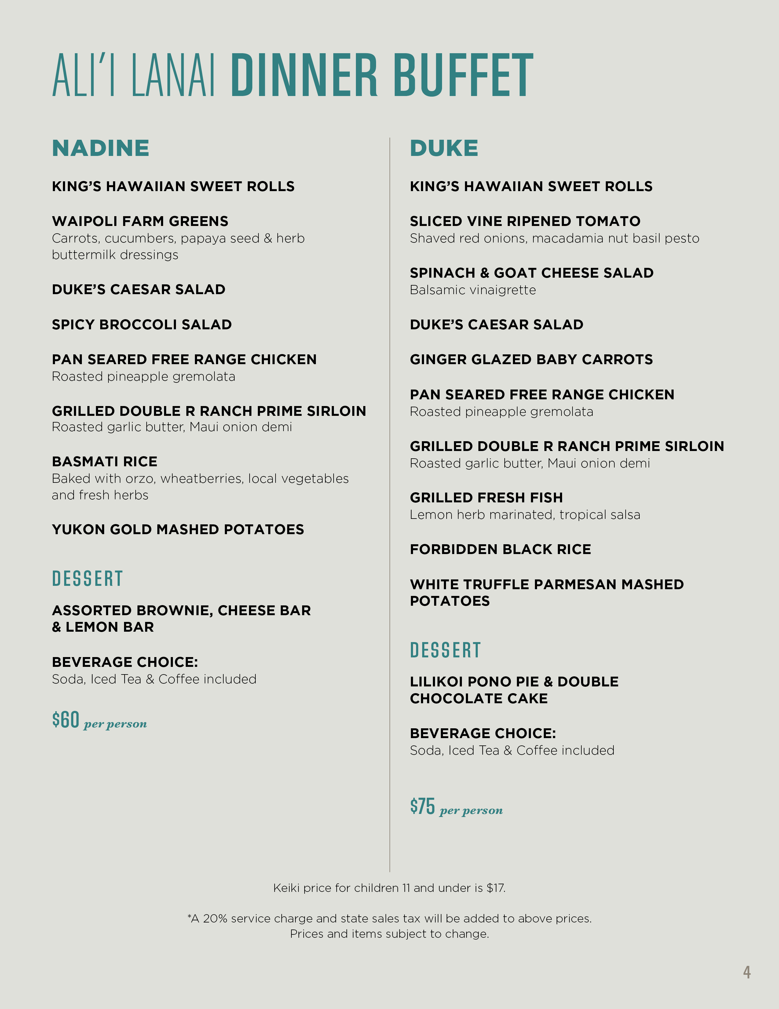 dukes hawaii menu