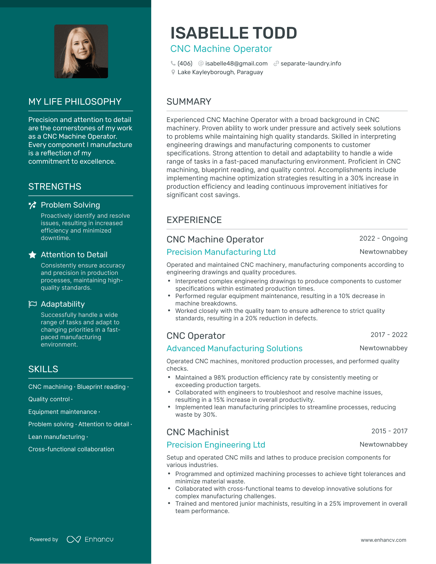 cnc operator resume