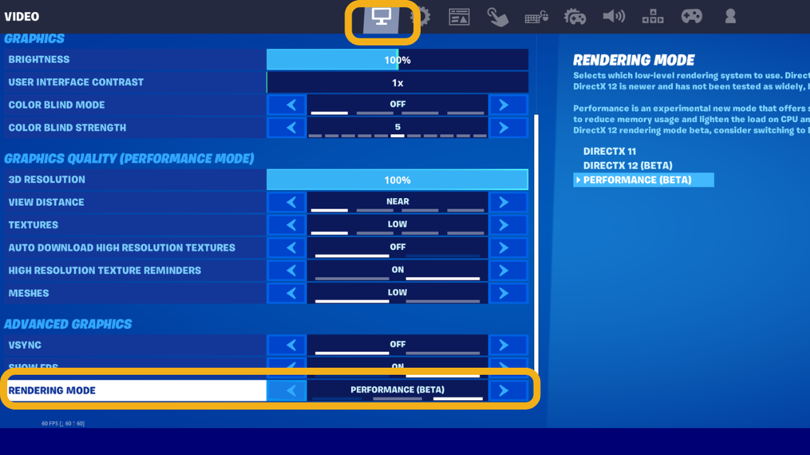 fortnite performance mode