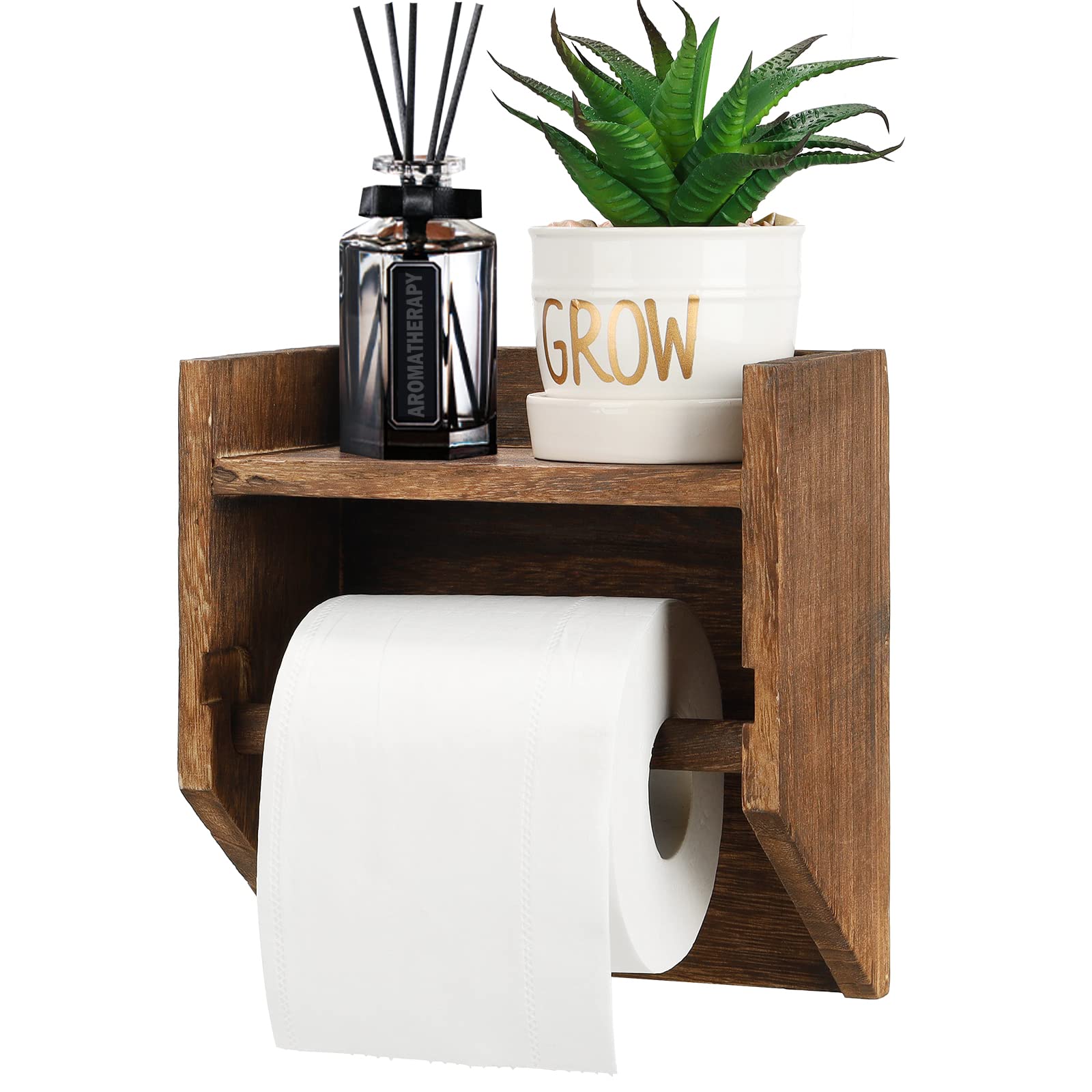 toilet paper holder with wood shelf