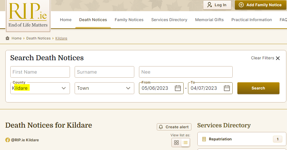 rip.ie family notices