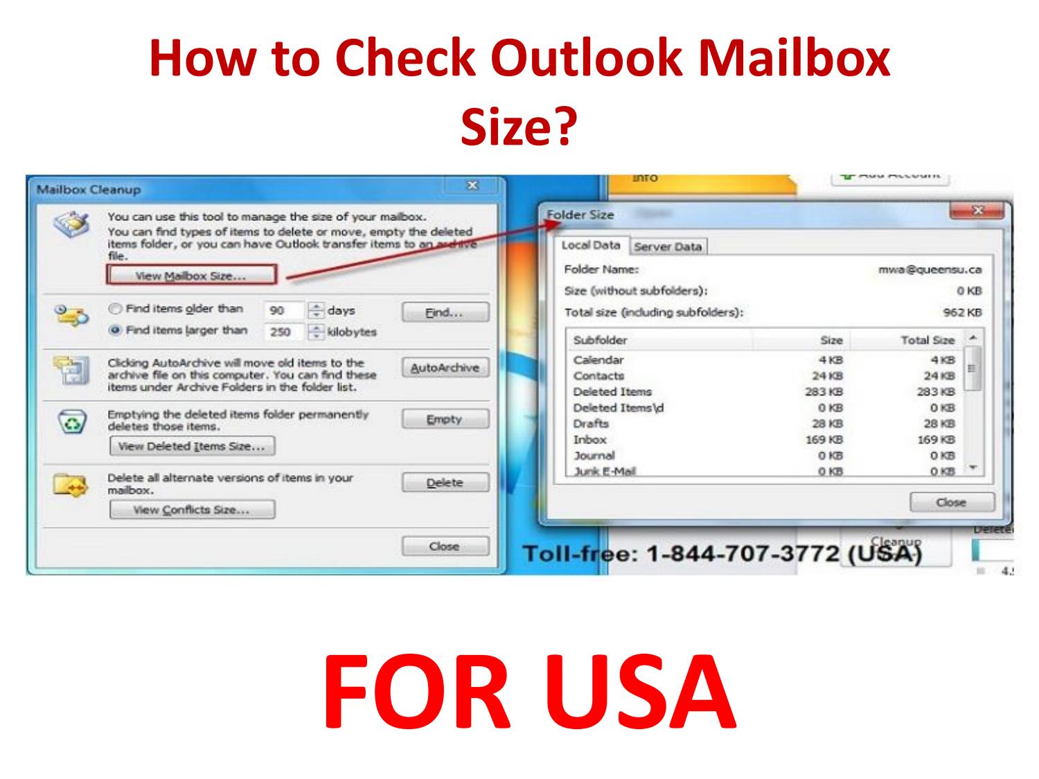 outlook mailbox size limit check