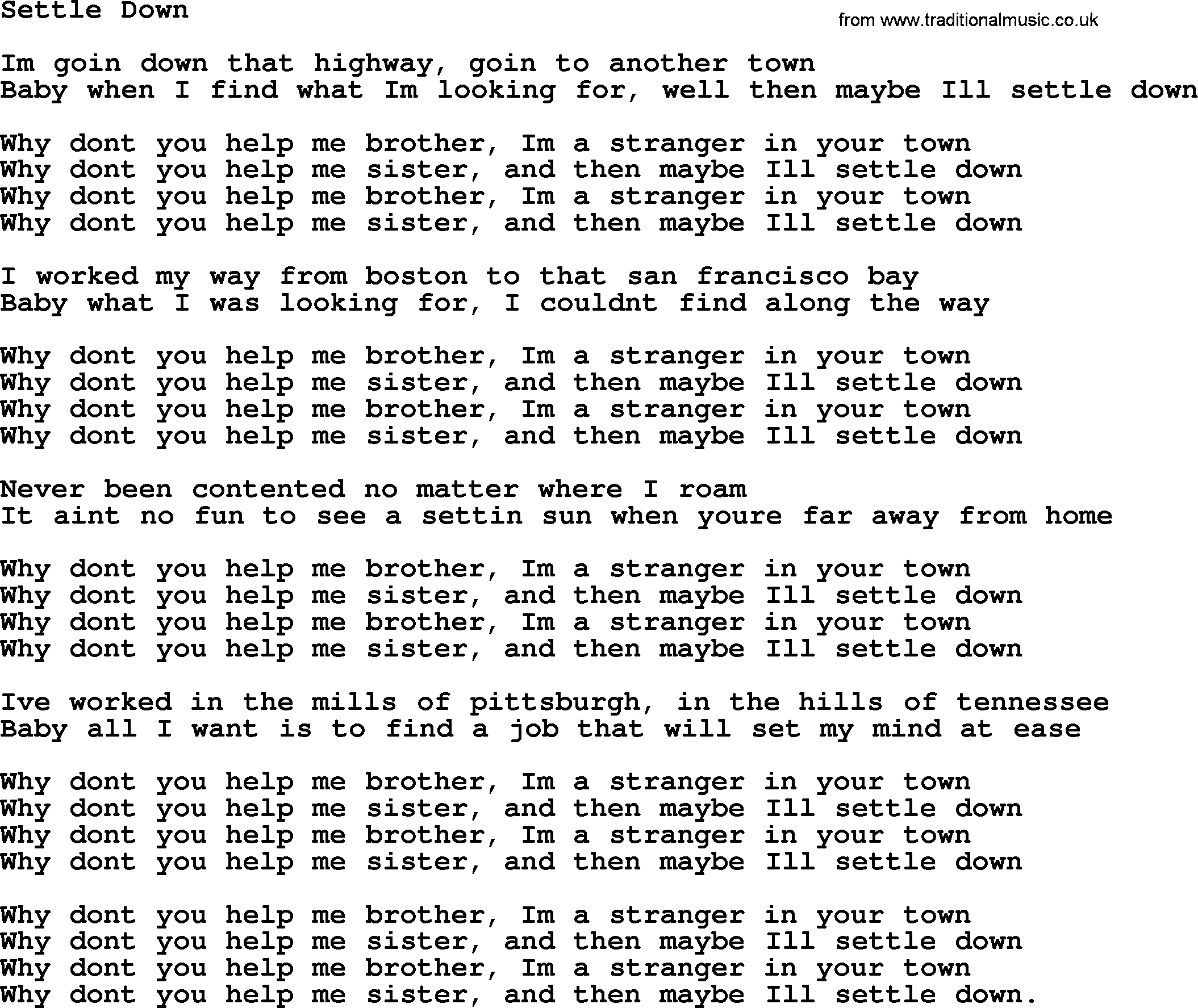 lyrics to settle down