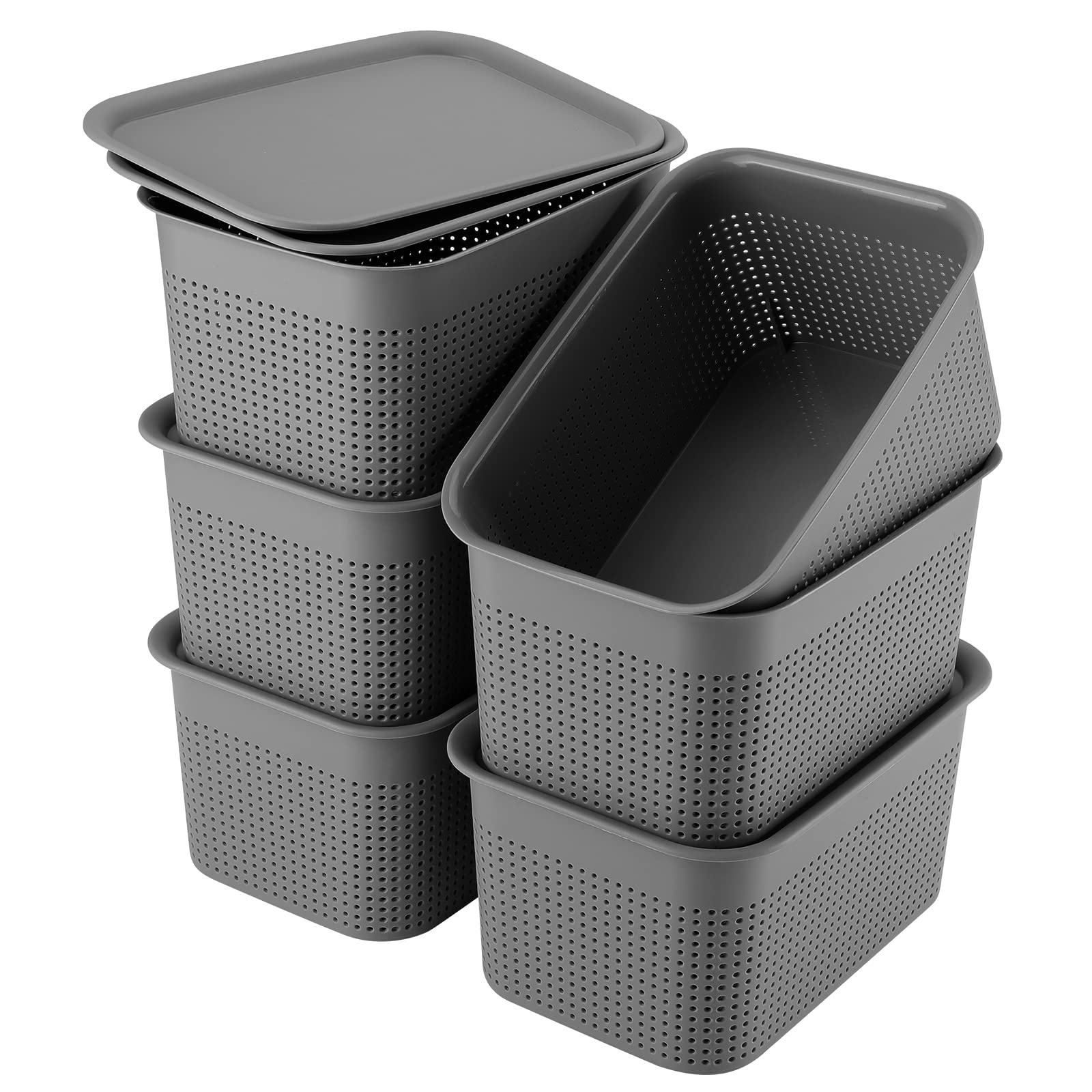 gray plastic bins