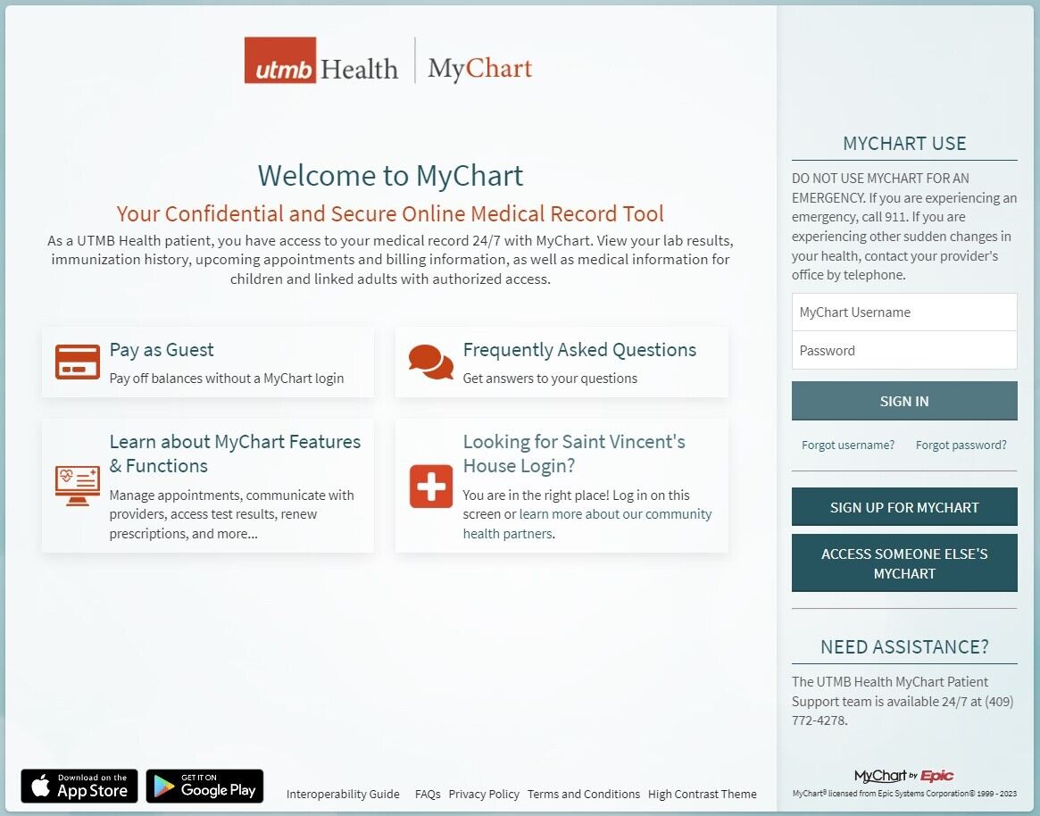 utmb mychart login page