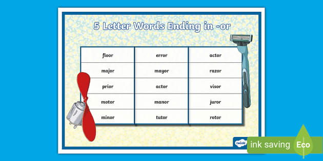 5 letter words that end with or