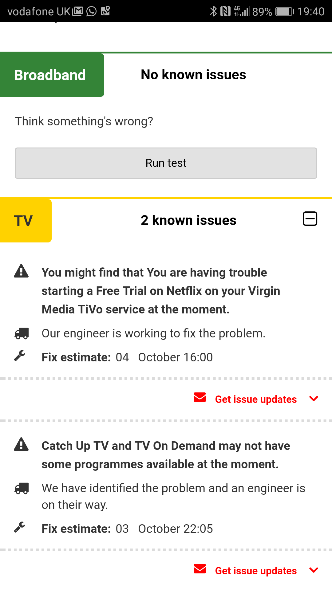 virgin media ststus