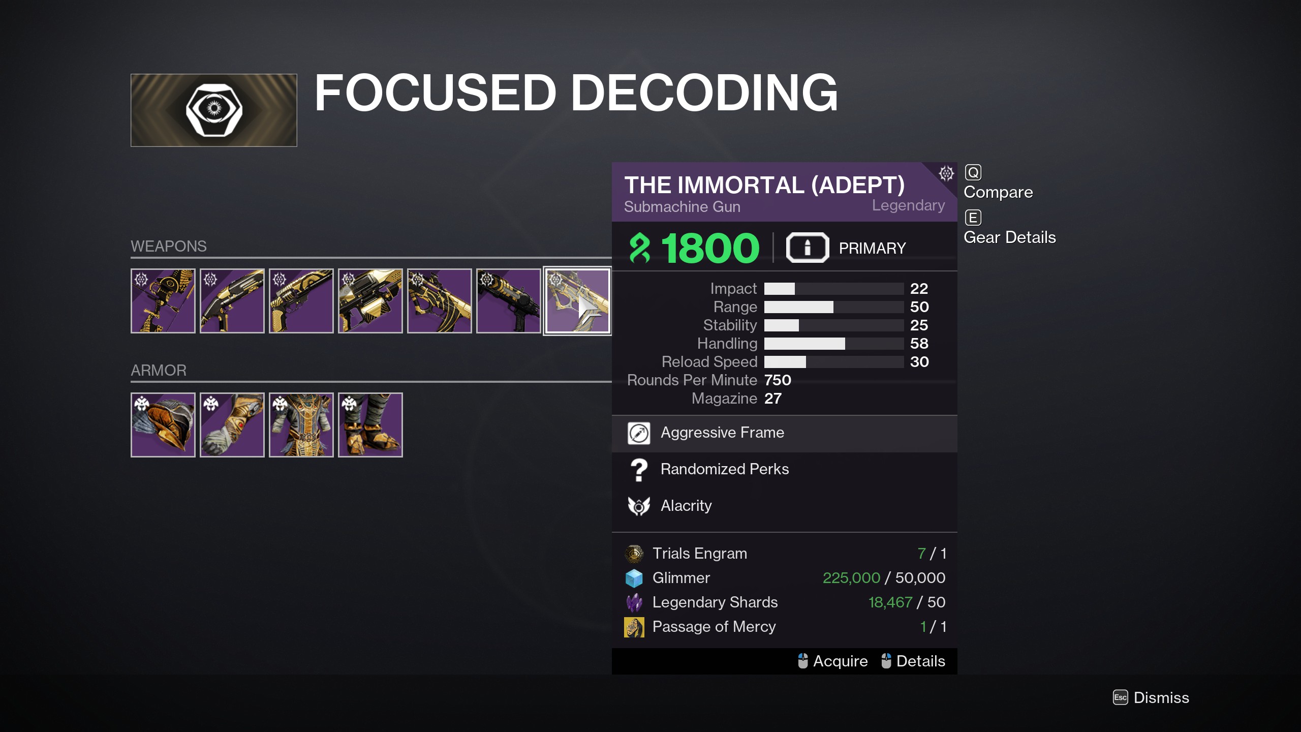 the immortal smg god roll